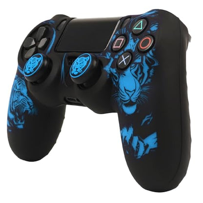 RALAN Tiger HeadDesign Controller Skin Cover with 2 Thumb Grips Compatible with PS4/Playstation 4 Slim/Pro Controller - color: Tiger Head Blue