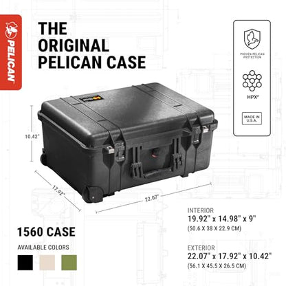 Pelican 1560 Case No Foam (Black) - color: Black, style: No Foam