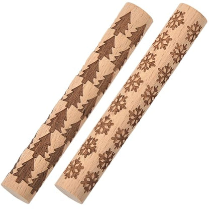 CREATCABIN 2 Pcs Clay Texture Rollers Clay Modeling Pattern Rollers Kit Pine Tree Snowflake Pattern Textured Rolling Pins for Modeling Ceramics Pottery Painting Handmade Craft Art DIY 3.94 Inch