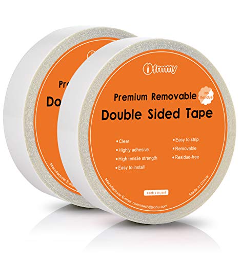i frmmy Removable Clear Double Sided Sticky Tape- No Residue, Perfect for Gift Wrap, Woodworking- 1 inches x 20 Yards (2 Rolls) - size: 1 Inches x20 Yards (2 rolls)