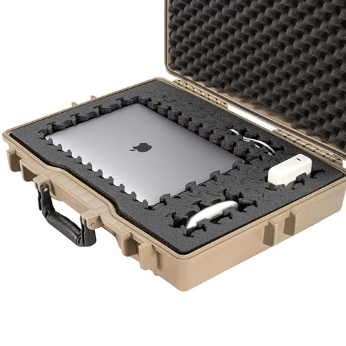 Eylar 22” Hard Laptop Case Equipped with RAGAR Reconfigurable & Reusable XP Crosslinked Foam Insert, Waterproof, Shockproof for Equipment, Drones, and Cameras (1 RAGAR Layer) (Tan) - color: Tan