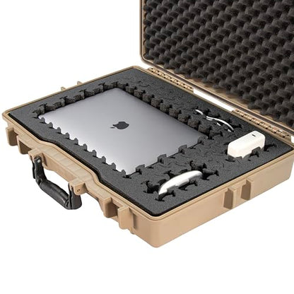 Eylar 22” Hard Laptop Case Equipped with RAGAR Reconfigurable & Reusable XP Crosslinked Foam Insert, Waterproof, Shockproof for Equipment, Drones, and Cameras (1 RAGAR Layer) (Tan) - color: Tan