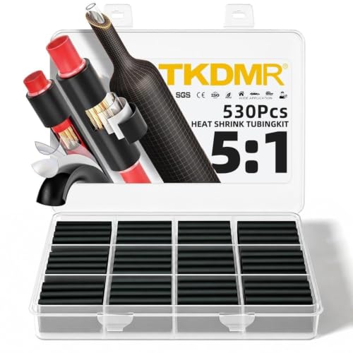 TKDMR 530 Pcs 5:1 Heat Shrink Tubing Kit, Marine Grade Adhesive Lined - color: Black, size: Set-530Pcs