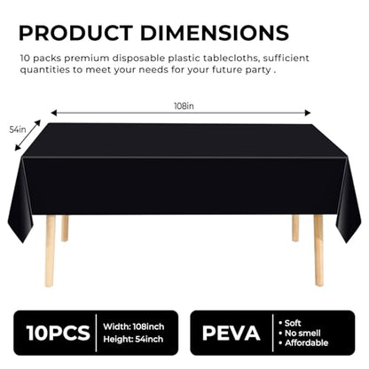 10 Pack Premium Disposable Plastic Tablecloth 54" X 108" Rectangle Table Cover for Birthdays Weddings Christmas Anniversary Buffet Table (Black) - color: Black, size: 54" X 108" Rectangle