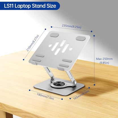 BESIGN Laptop Stand with 360° Rotating Base, Ergonomic Adjustable Notebook Riser, Foldable Computer Holder Compatible with 10-14" Laptops, LS11 Silver - color: G-Silver/Black-360°
