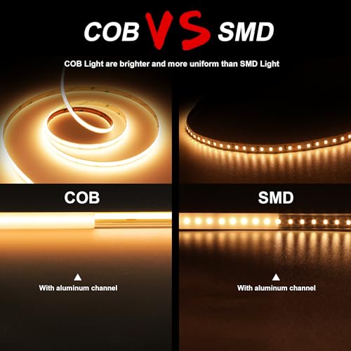 COB LED Strip Light 2700K, 24ft Dimmable Warm White LED Strip Light, CRI92+, DC24V Tape Light with RF Remote Timer Function, Bluetooth App Control for Home Bedroom Kitchen DIY Lighting. - color: 2700K, size: 24FT