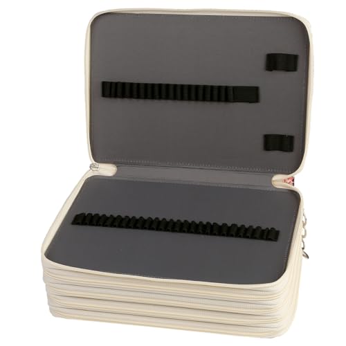250 Slots Canvas Pencil Case 5-Layer Zipped Holder w/Handle - color: White, size: 250