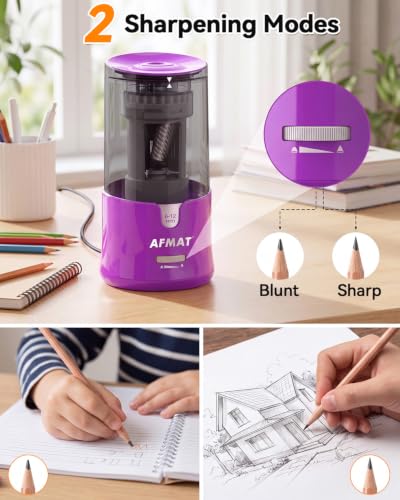 AFMAT Electric Pencil Sharpener, Plug-in Pencil Sharpener for 6-12mm Pencil - color: Purple