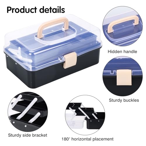 Tackle Box, 3-Layer Craft Sewing Medicine Art Hair Tool Organizer Black - color: Black
