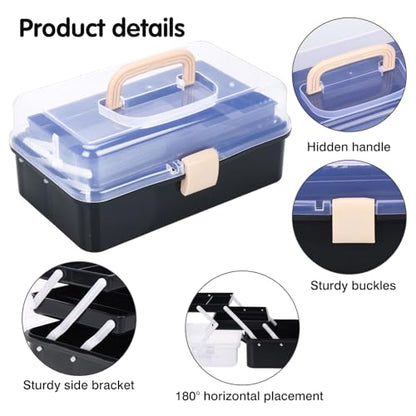 Tackle Box, 3-Layer Craft Sewing Medicine Art Hair Tool Organizer Black - color: Black
