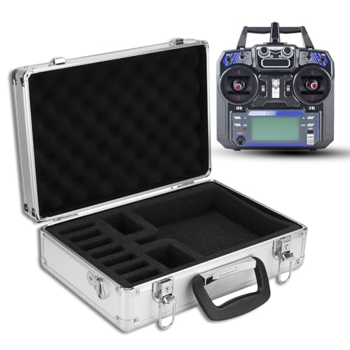 Carrying Bag for RC Controller, 2.4G Universal Aluminum Alloy Airplane Aircraft RC Transmitter Carrying Case with Foam, Portable & Shockproof Remote Control Transmitter Case for JR FUTABA forFLYSKY