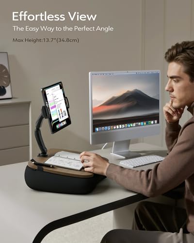 LULULOOK 2-in-1 Lap Desk & Kindle Pillow Stand with Beanbag - color: Walnut Brown