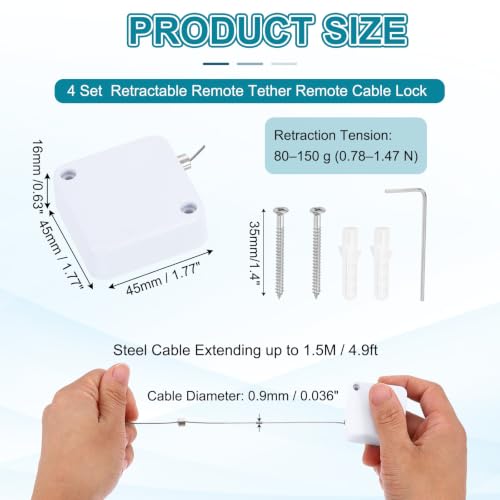 PATIKIL Retractable Remote Control Cable Tether 4.9ft /1.5M, White 4 Set - color: White, size: 4.9ft /1.5m