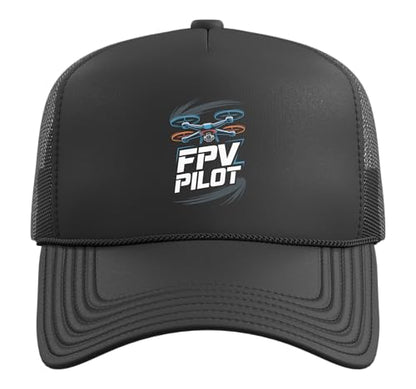 FPV Pilot Drone Racing Quadcopter Freestyle FPV Trucker Hat with Adjustable Mesh Back - color: Black