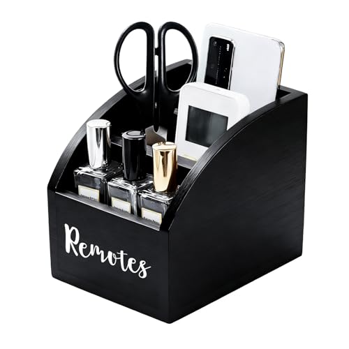 BONNY DODO Remote Control Holders Organizer Box for Table Black Small Wooden Desk Farmhouse Home Decor Caddy Basket Store Tv Remote for Media Player,Pencil,Glassees&Office Supplies (Black, S) - color: Black, size: S