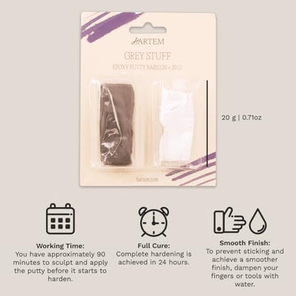 Hartem - Grey Stuff - Two-Part Epoxy Modeling Putty for Plastic Models, Sculpting & Filler Putty for Model Building and Repairs, 20 + 20 G, Durable Finish