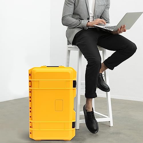 Portable Protective Camera Case, 22" Protective Roller Hard Camera Case with Wheels and Foams Camera Suitcase Waterproof Rolling Hard Case for Camera,Tools,Lens,Drone,Equipment (Yellow) - color: Yellow