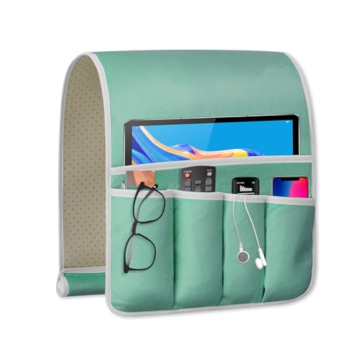 Remote Control Holder for Armchair Caddy, Remote Holder with 5 Pockets - color: MintGreen, size: 35"x12.4"