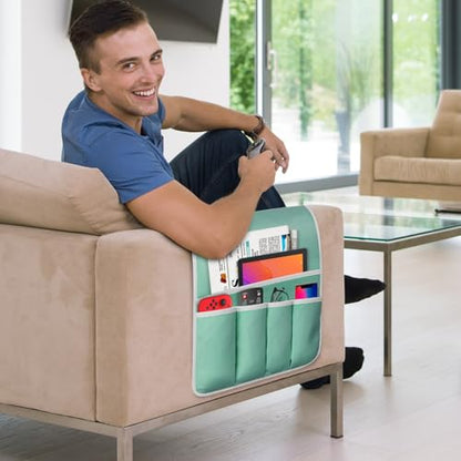 Remote Control Holder for Armchair Caddy, Remote Holder with 5 Pockets - color: MintGreen, size: 35"x12.4"