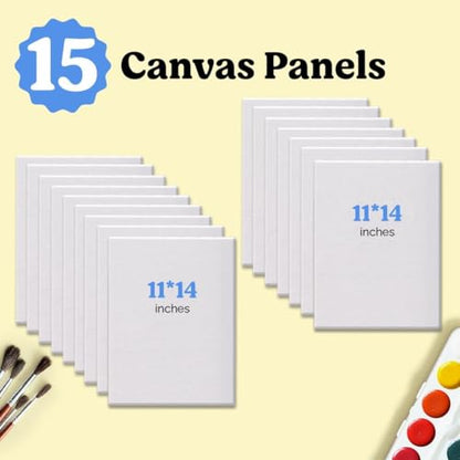 Chalkola 11x14 Canvas for Painting, 15 Bulk Value Pack - Blank Panels - color: 15 - 11"x14" - Whiite