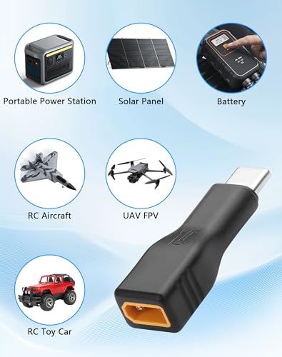 CERRXIAN USB C to XT30 Adapter, Type-C Male Input to XT30 Male Output Power Adapter for RC Lipo Battery Drone -2PCS