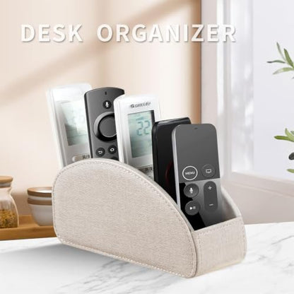 PU Leather TV Remote Control Holder/Caddy for Table with 5 Compartments - color: Beige, size: Small