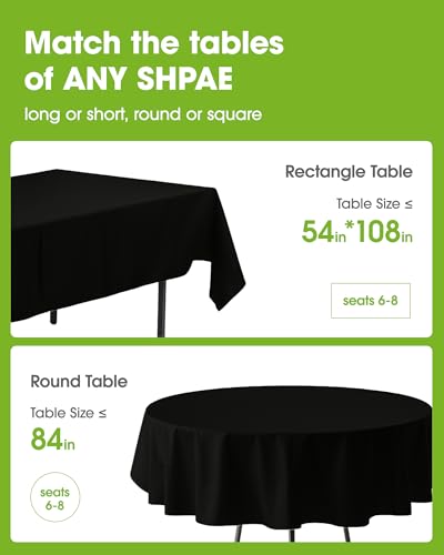 Pureegg Plastic Table Cloth Disposable 6 Pack, 84 Inch Round, Black - color: Black, size: 84" Round