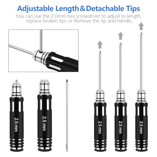 RC Tool Kit,Hex Screwdriver w/3/23",5/64",1/16",0.05",1.5/2.0/2.5/3.0mm - color: Black