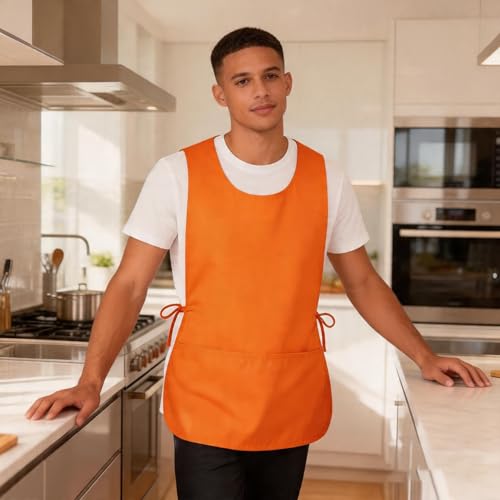 Cobbler Apron Unisex Smock Apron with Side Ties and 2 Deep Pockets Unisex Apron for work kitchen - color: Orange