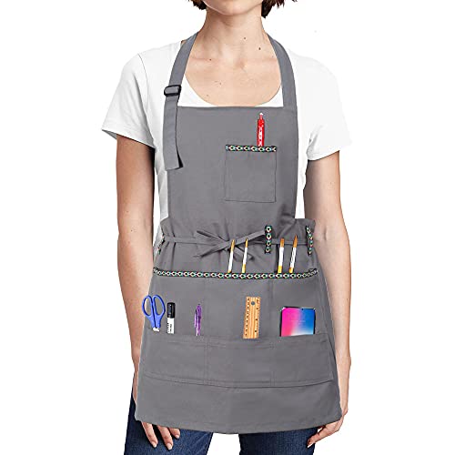 FreeNFond Artist Apron for Arts Women Men Canvas Painting Aprons - color: Grey