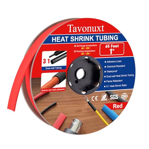 1" 65ft 3:1 Heat Shrink Tubing with Adhesive Lining - Marine Grade, Ideal for Home, Automotive, and Industrial Use - Red - size: 1 Inch, style: 65ft - Red