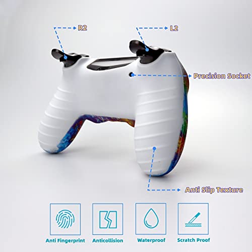 Silicone Skin Cover for Ps4 Controller (1pc Anti-Slip, 1 Pair L2 R2 Trigger Extender, 4pcs Thumb Grips,4pcs LED Light Bar Decal) Protector for DualShock PS4/ Slim/Pro Controller - color: Splashing graffiti