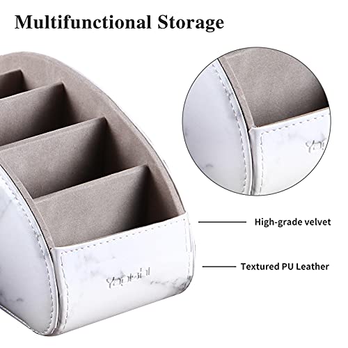 YAPISHI All-in-One Leather White TV Remote Holder with 5 Compartments - color: Marble White, size: Large