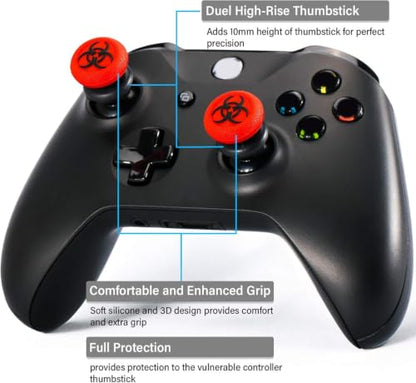 FPS Thumbstick Extender & 3D Texture Rubber Silicone Grip Cover 2 Sets for Xbox Series X/S & Xbox One Controller(BioH Red) - color: bio red
