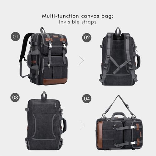 WITZMAN Canvas Travel Backpack for Men Large Laptop Backpack Fits 16 Inch - color: Black