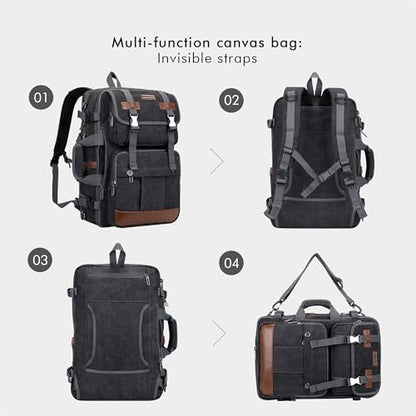WITZMAN Canvas Travel Backpack for Men Large Laptop Backpack Fits 16 Inch - color: Black