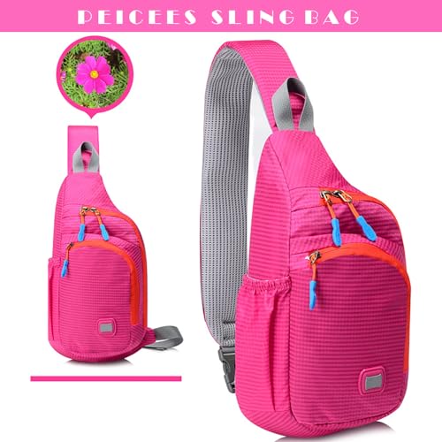 Peicees Small Sling Backpack Waterproof Unisex Shoulder Bag Chest Crossbody Daypack - color: Rose Red, size: Medium