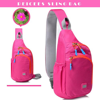 Peicees Small Sling Backpack Waterproof Unisex Shoulder Bag Chest Crossbody Daypack - color: Rose Red, size: Medium