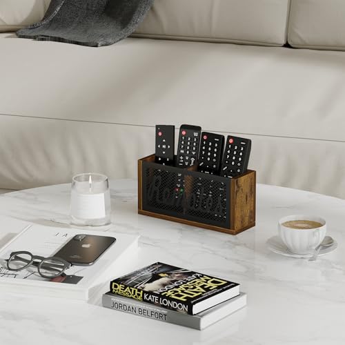 YINMIT Remote Control Holder,2-Slot TV Remote Caddy,Wall Mount and Tabletop - color: Rustic Brown - Style A, size: Small