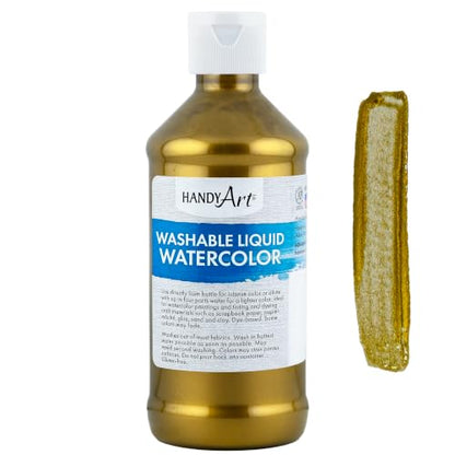 Handy Art Washable Liquid Watercolor Paint, Metallic Brass, 8 oz Bottle - color: Metallic Brass