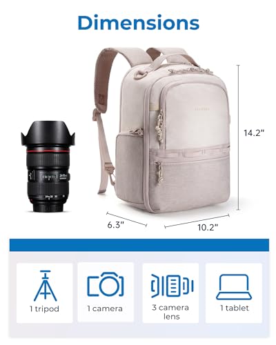 BAGSMART 2 in 1 Small Camera Backpack for DSLR, Fits 12.9" iPad, Camel - color: Camel
