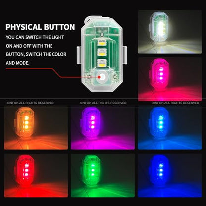 Mini Wireless LED Strobe Lights with Remote Control, 4pcs Rechargeable Aircraft Drone Strobe Motorcycle Led Lights , Waterproof RGB Anti Collision Warning Emergency Lights For Vehicles Bike Moto Car - size: 4pcs