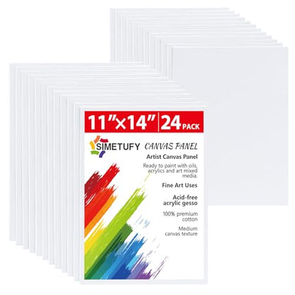 Simetufy 24 Pcs 11x14Inch Flat Canvas Boards for Painting, Art Panels - size: 11"x14"