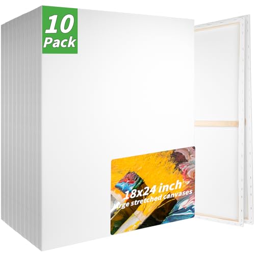Oleitodh 10 Pack Stretched Canvas 18x24 Inch 100% Cotton Painting Canvas - size: 18" x 24"-10 Pack