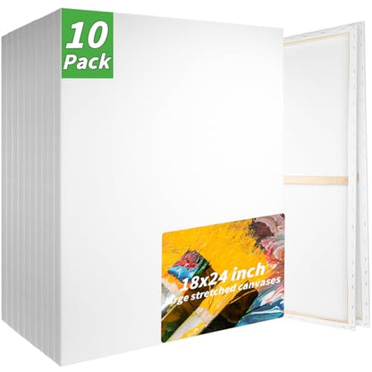 Oleitodh 10 Pack Stretched Canvas 18x24 Inch 100% Cotton Painting Canvas - size: 18" x 24"-10 Pack