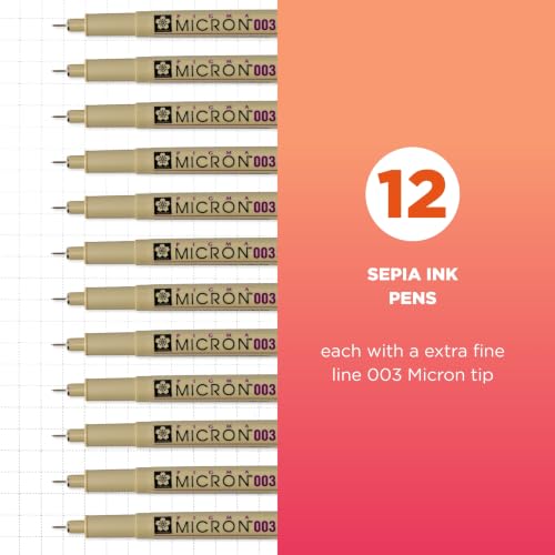 SAKURA Pigma Micron Fineliner Pens, Sepia, 003 Point, Box of 12