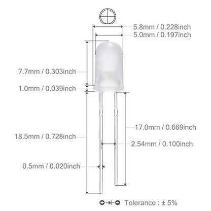 CHANZON 100 pcs 5mm Yellow Diffused LED Diode Lights(DC 2V 20mA) - color: F) White-yellow (100pcs)