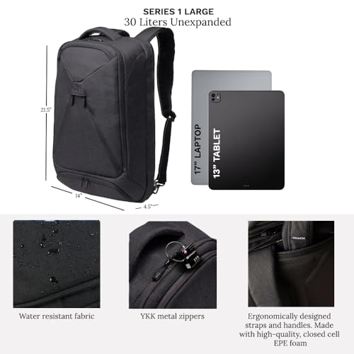 Knack Series 1 Large Travel Backpack, 17-Inch Laptop, Expandable 30L-46L - color: Black, size: Large