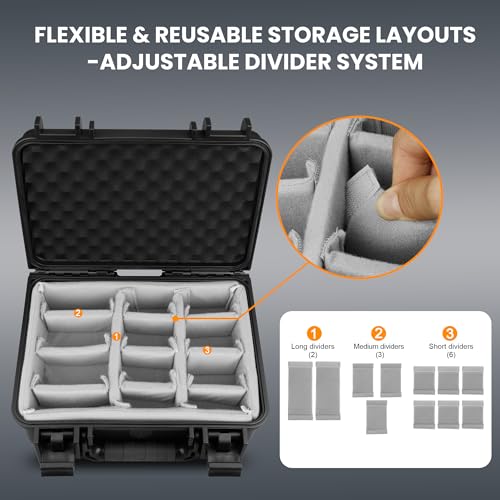 IP67 Waterproof Hard Case 11 Inch with Padded Dividers or Pick and Pluck Foam Interior, Protective Carrying Case for Smaller Mirrorless Cameras, Drones and Electronics