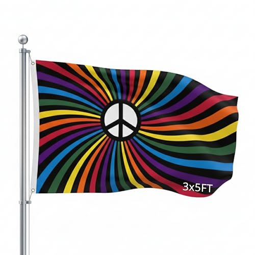 SSK® Peace Rainbow Outdoor Flag - Large 3' x 5', Weather-Resistant Polyester - color: Peace Rainbow